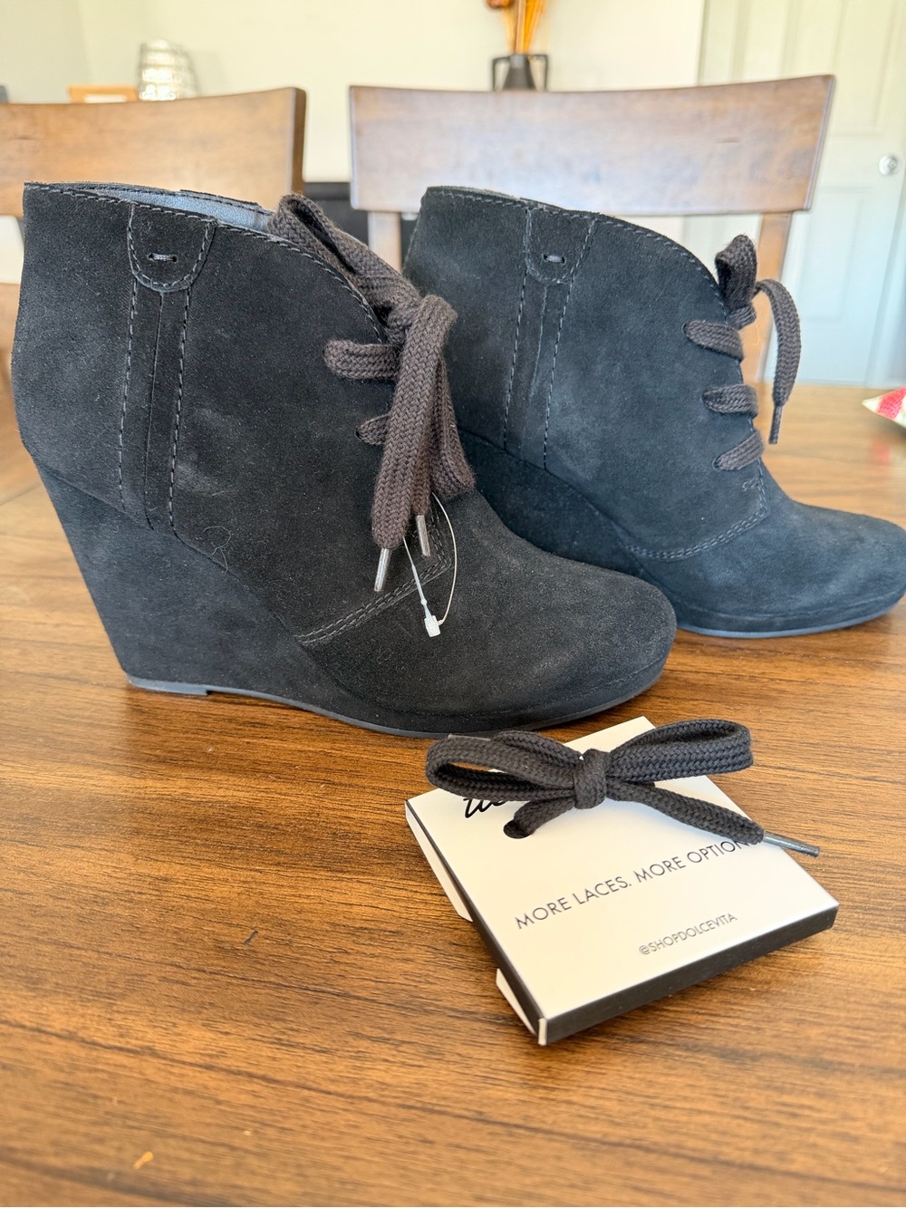 Dolce Vita Black Suede Wedge Lace-Up Ankle Boots